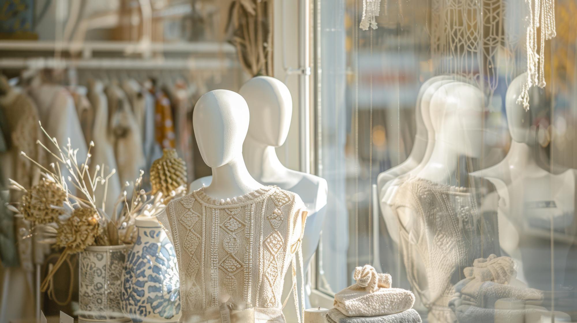atelier entrance with embroidered textiles displayed
